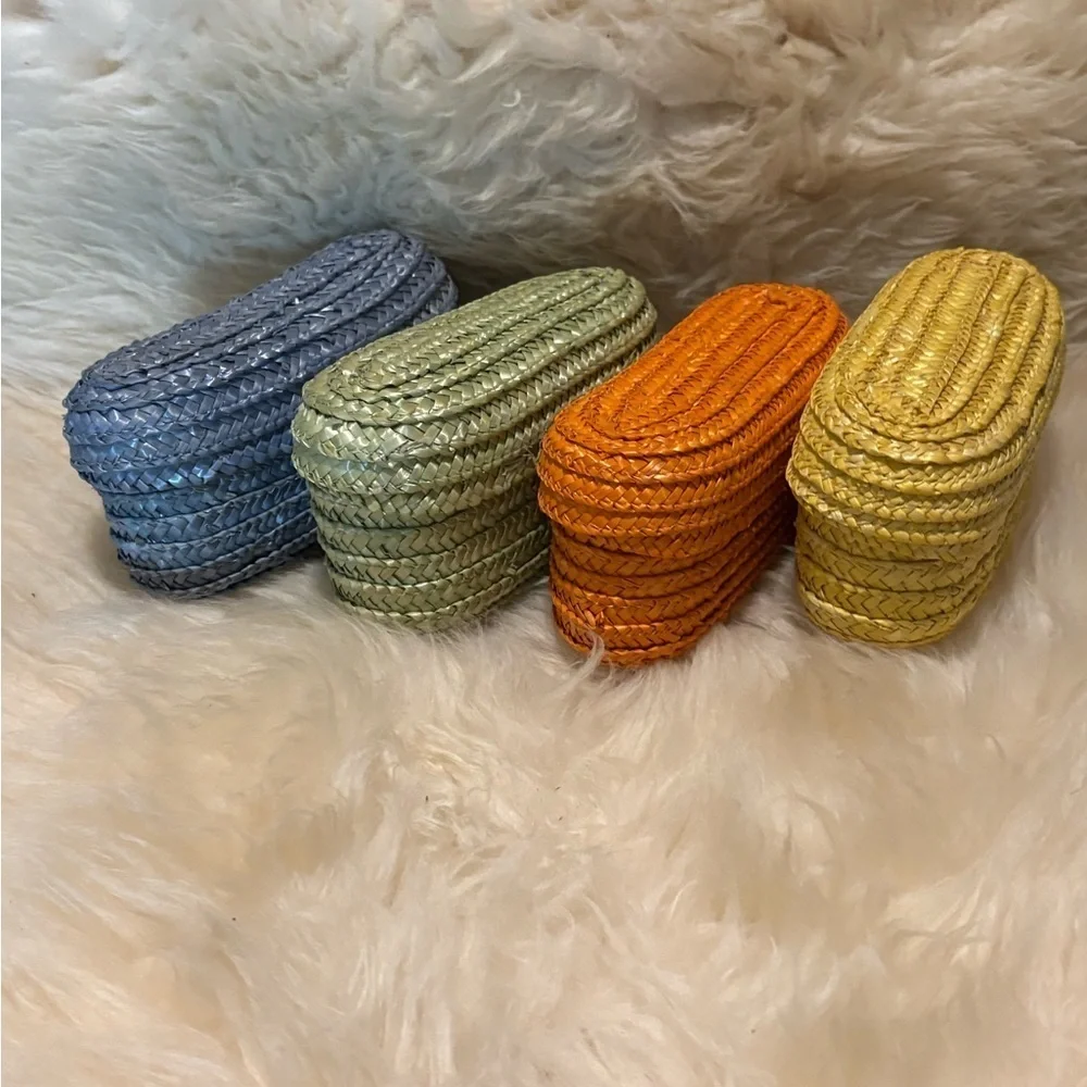 Set/4 Colorful Woven Oblong Small Storage Baskets with Lids